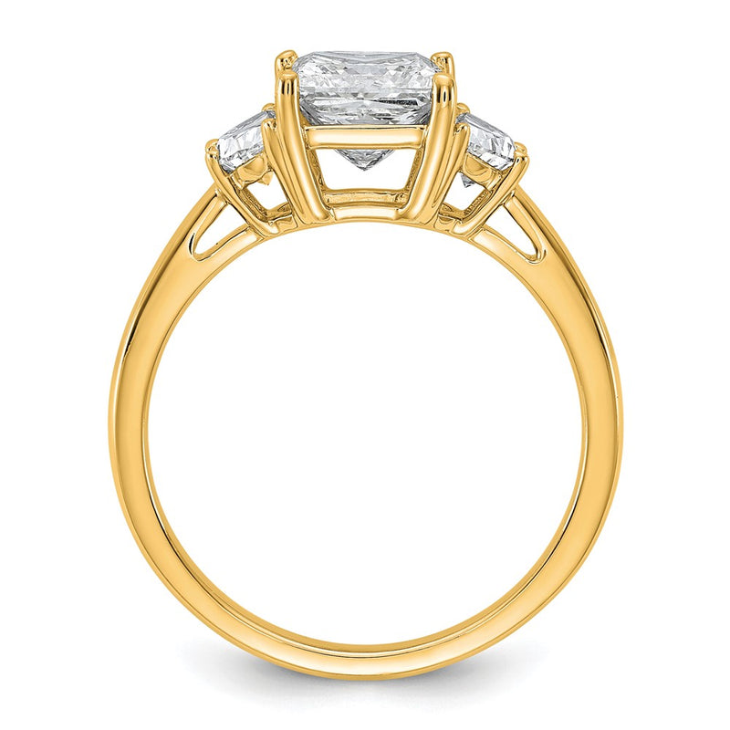 14K Yellow Gold 1/2 carat Lab Grown Diamond VS/SI+ G+ Half Moon 1 1/2 carat Princess Center Semi Mount Three Stone Engagement Ring