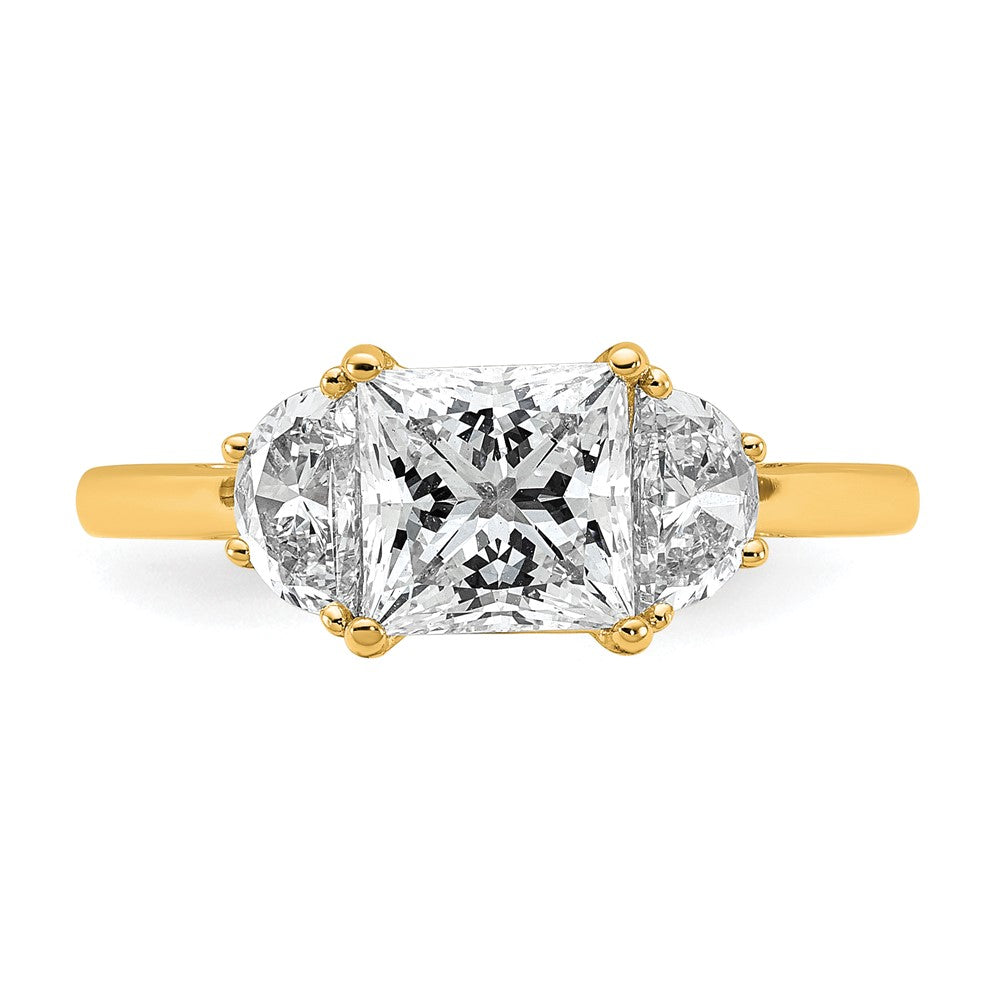 14K Yellow Gold 2 carat Certified Lab Grown Diamond VS+ F+ Princess and Half Moon Complete Three Stone Engagement Ring