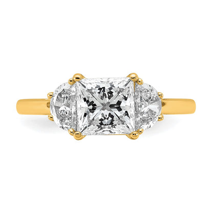 14K Yellow Gold 2 carat Certified Lab Grown Diamond VS+ F+ Princess and Half Moon Complete Three Stone Engagement Ring