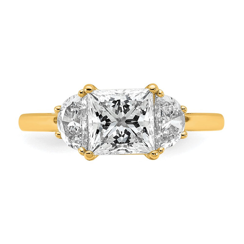 14K Yellow Gold 2 carat Certified Lab Grown Diamond VS+ F+ Princess and Half Moon Complete Three Stone Engagement Ring