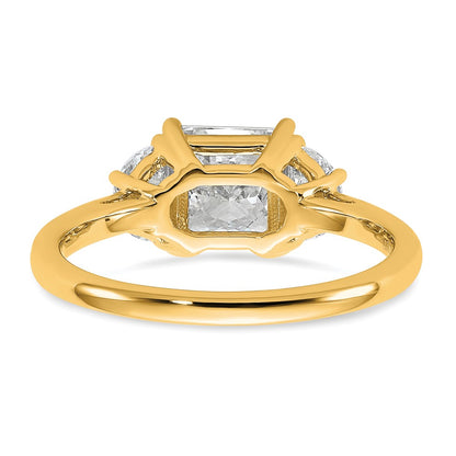 14K Yellow Gold 1/2 carat Lab Grown Diamond VS+ F+ Half Moon 1 1/2 carat Princess Center Semi Mount Three Stone Engagement Ring