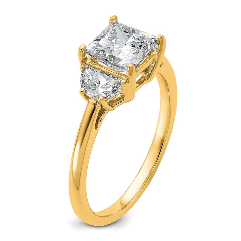 14K Yellow Gold 2 carat Certified Lab Grown Diamond VS/SI+ G+ Princess and Half Moon Complete Three Stone Engagement Ring