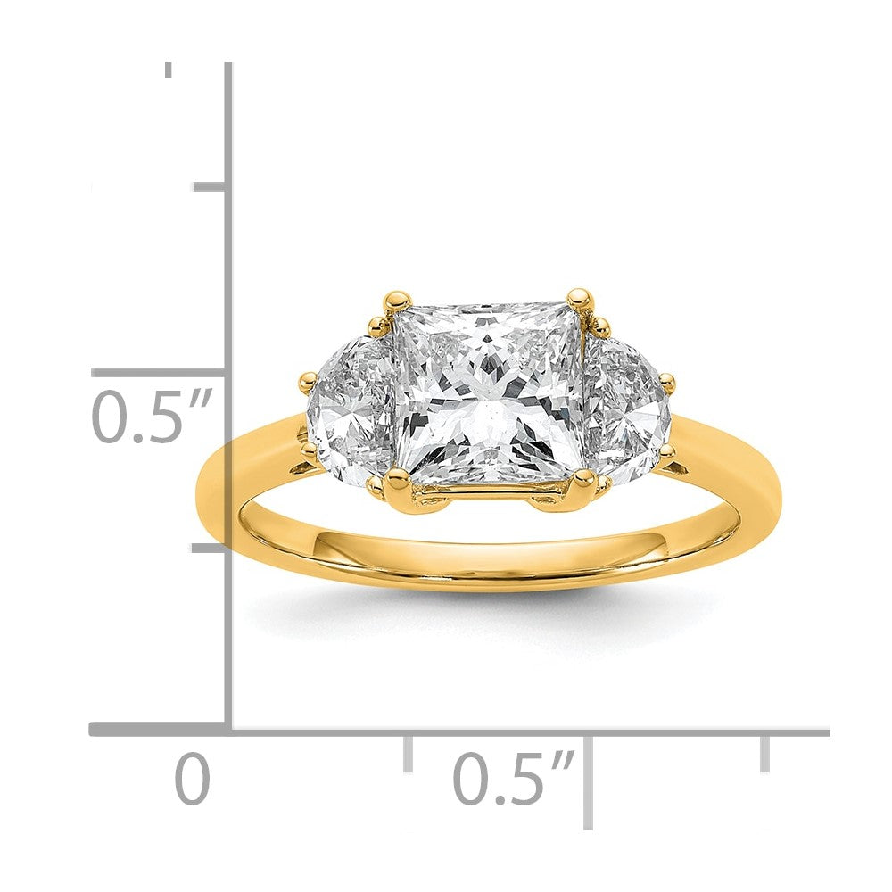14K Yellow Gold 2 carat Certified Lab Grown Diamond VS+ F+ Princess and Half Moon Complete Three Stone Engagement Ring