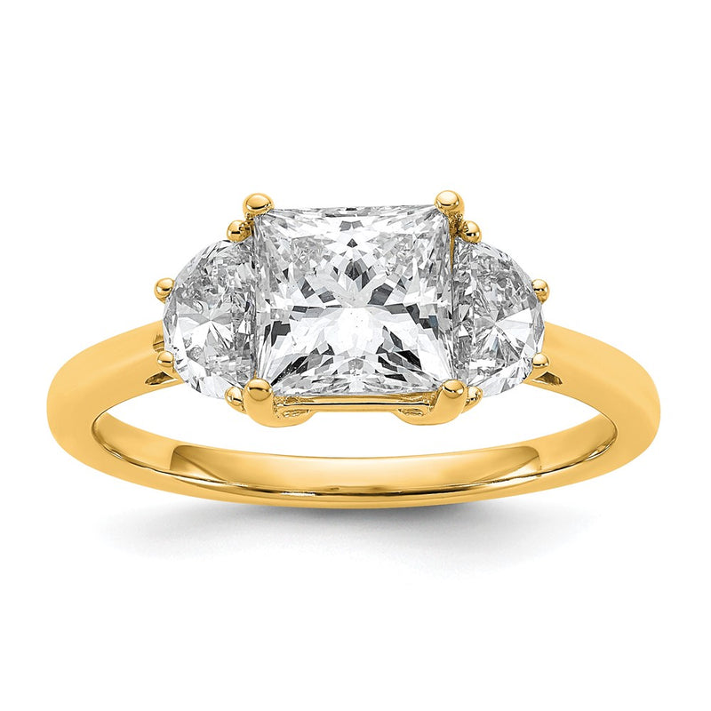 14K Yellow Gold 1/2 carat Lab Grown Diamond VS/SI+ G+ Half Moon 1 1/2 carat Princess Center Semi Mount Three Stone Engagement Ring