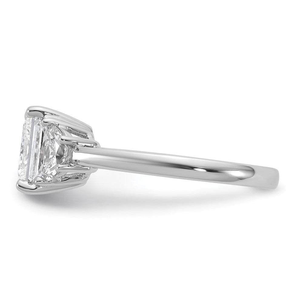 14K White Gold 1/2 carat Lab Grown Diamond VS/SI+ G+ Half Moon 2 carat Princess Center Semi Mount Three Stone Engagement Ring