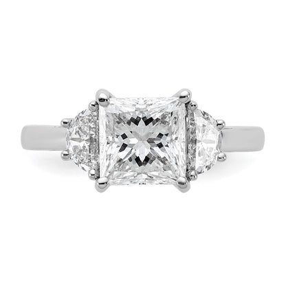 14K White Gold 1/2 carat Lab Grown Diamond VS+ F+ Half Moon 2 carat Princess Center Semi Mount Three Stone Engagement Ring