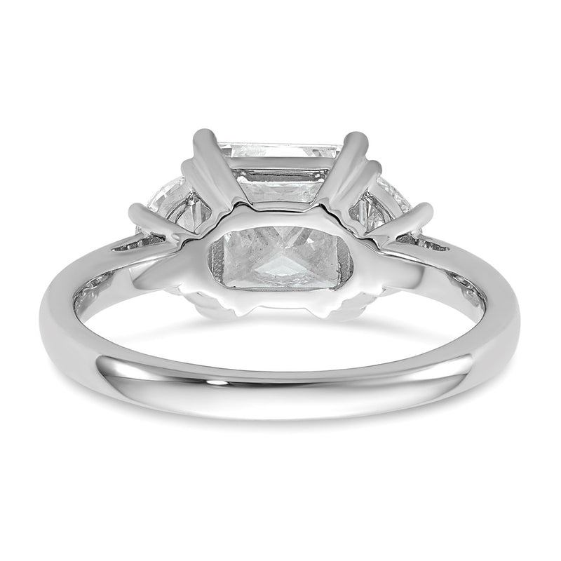 14K White Gold 2 1/2 carat Certified Lab Grown Diamond VS/SI+ G+ Princess and Half Moon Complete Three Stone Engagement Ring