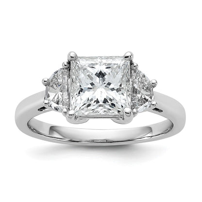 14K White Gold 2 1/2 carat Certified Lab Grown Diamond VS/SI+ G+ Princess and Half Moon Complete Three Stone Engagement Ring