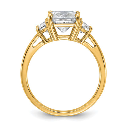 14K Yellow Gold 2 1/2 carat Certified Lab Grown Diamond VS+ F+ Princess and Half Moon Complete Three Stone Engagement Ring