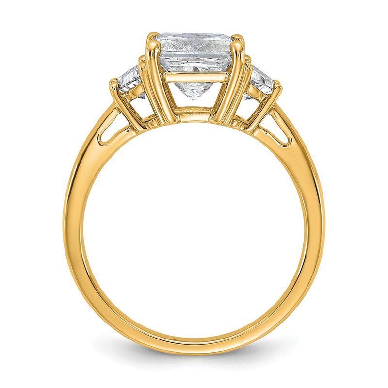 14K Yellow Gold 2 1/2 carat Certified Lab Grown Diamond VS+ F+ Princess and Half Moon Complete Three Stone Engagement Ring