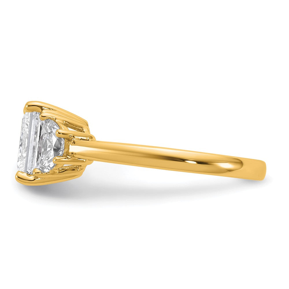 14K Yellow Gold 1/2 carat Lab Grown Diamond VS/SI+ G+ Half Moon 2 carat Princess Center Semi Mount Three Stone Engagement Ring