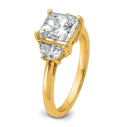 14K Yellow Gold 1/2 carat Lab Grown Diamond VS+ F+ Half Moon 2 carat Princess Center Semi Mount Three Stone Engagement Ring
