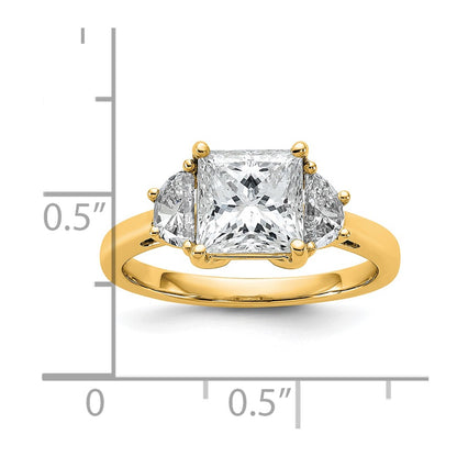 14K Yellow Gold 2 1/2 carat Certified Lab Grown Diamond VS/SI+ G+ Princess and Half Moon Complete Three Stone Engagement Ring