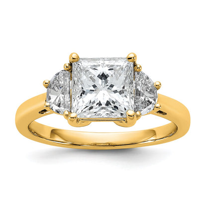 14K Yellow Gold 1/2 carat Lab Grown Diamond VS+ F+ Half Moon 2 carat Princess Center Semi Mount Three Stone Engagement Ring