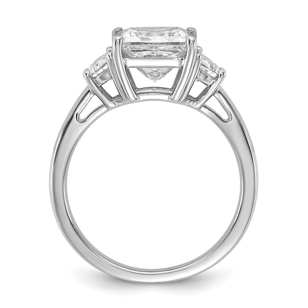 14K White Gold 5/8 carat Lab Grown Diamond VS+ F+ Half Moon 2 1/2 carat Princess Center Semi Mount Three Stone Engagement Ring