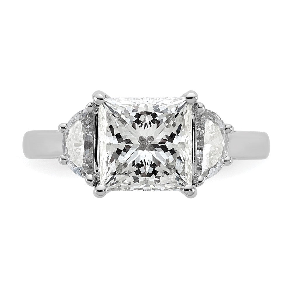 14K White Gold 5/8 carat Lab Grown Diamond VS/SI+ G+ Half Moon 2 1/2 carat Princess Center Semi Mount Three Stone Engagement Ring