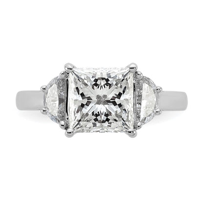 14K White Gold 5/8 carat Lab Grown Diamond VS/SI+ G+ Half Moon 2 1/2 carat Princess Center Semi Mount Three Stone Engagement Ring