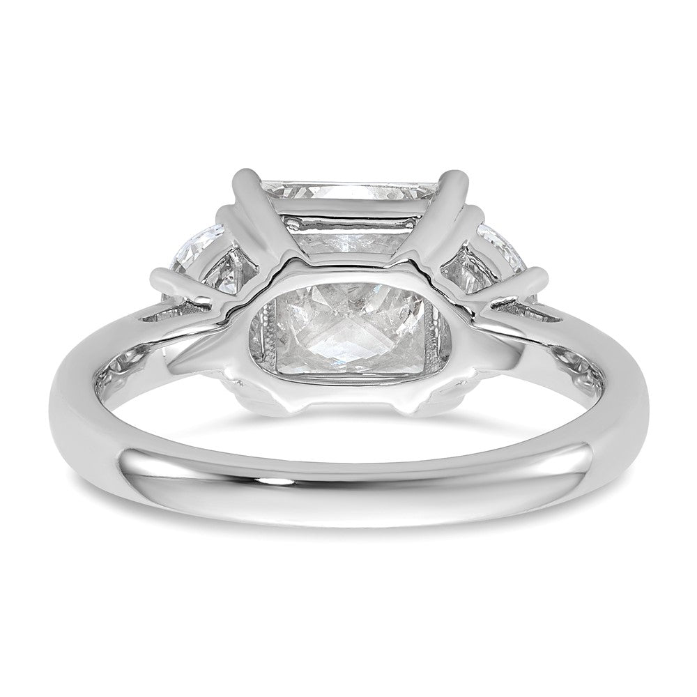 14K White Gold 5/8 carat Lab Grown Diamond VS+ F+ Half Moon 2 1/2 carat Princess Center Semi Mount Three Stone Engagement Ring