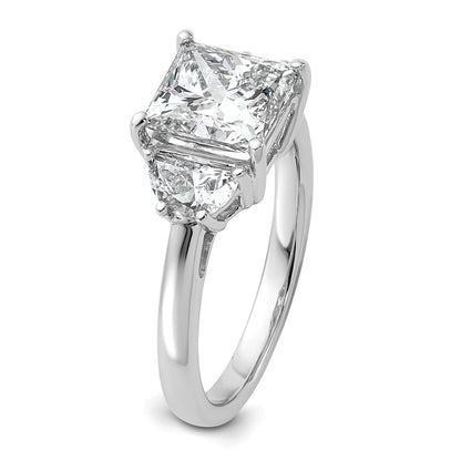 14K White Gold 5/8 carat Lab Grown Diamond VS+ F+ Half Moon 2 1/2 carat Princess Center Semi Mount Three Stone Engagement Ring