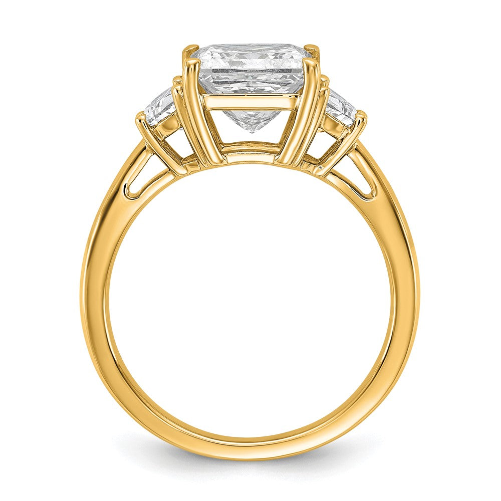 14K Yellow Gold 5/8 carat Lab Grown Diamond VS/SI+ G+ Half Moon 2 1/2 carat Princess Center Semi Mount Three Stone Engagement Ring