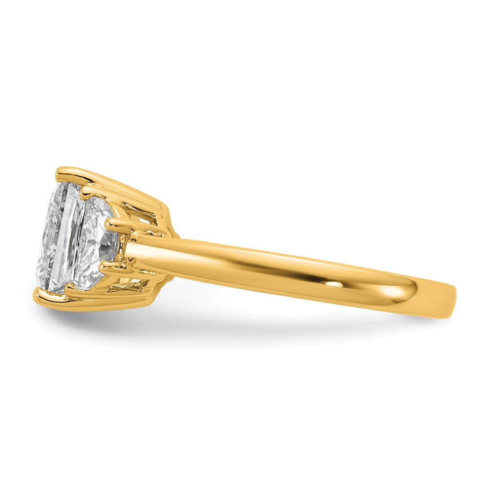 14K Yellow Gold 5/8 carat Lab Grown Diamond VS/SI+ G+ Half Moon 2 1/2 carat Princess Center Semi Mount Three Stone Engagement Ring