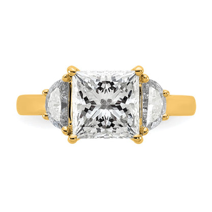 14K Yellow Gold 3 1/8 carat Certified Lab Grown Diamond VS+ F+ Princess and Half Moon Complete Three Stone Engagement Ring
