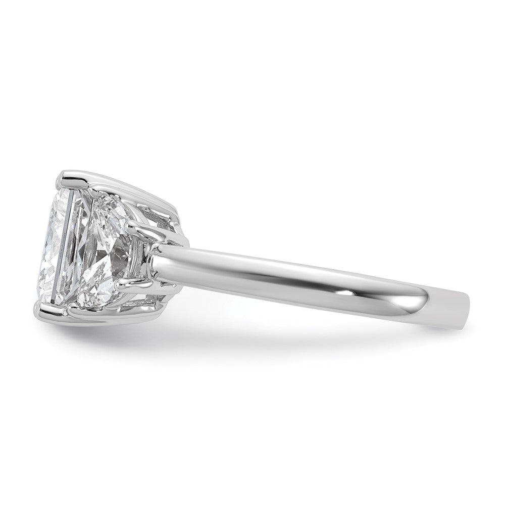 14K White Gold 1 carat Lab Grown Diamond VS+ F+ Half Moon 3 carat Princess Center Semi Mount Three Stone Engagement Ring