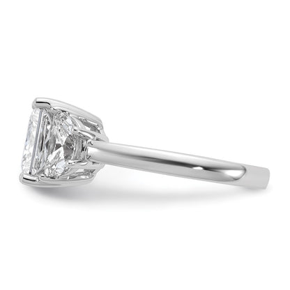 14K White Gold 1 carat Lab Grown Diamond VS+ F+ Half Moon 3 carat Princess Center Semi Mount Three Stone Engagement Ring