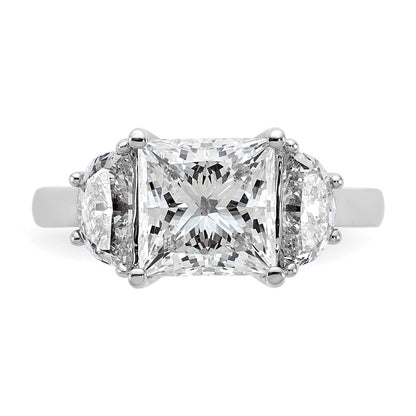 14K White Gold 4 carat Certified Lab Grown Diamond VS+ F+ Princess and Half Moon Complete Three Stone Engagement Ring