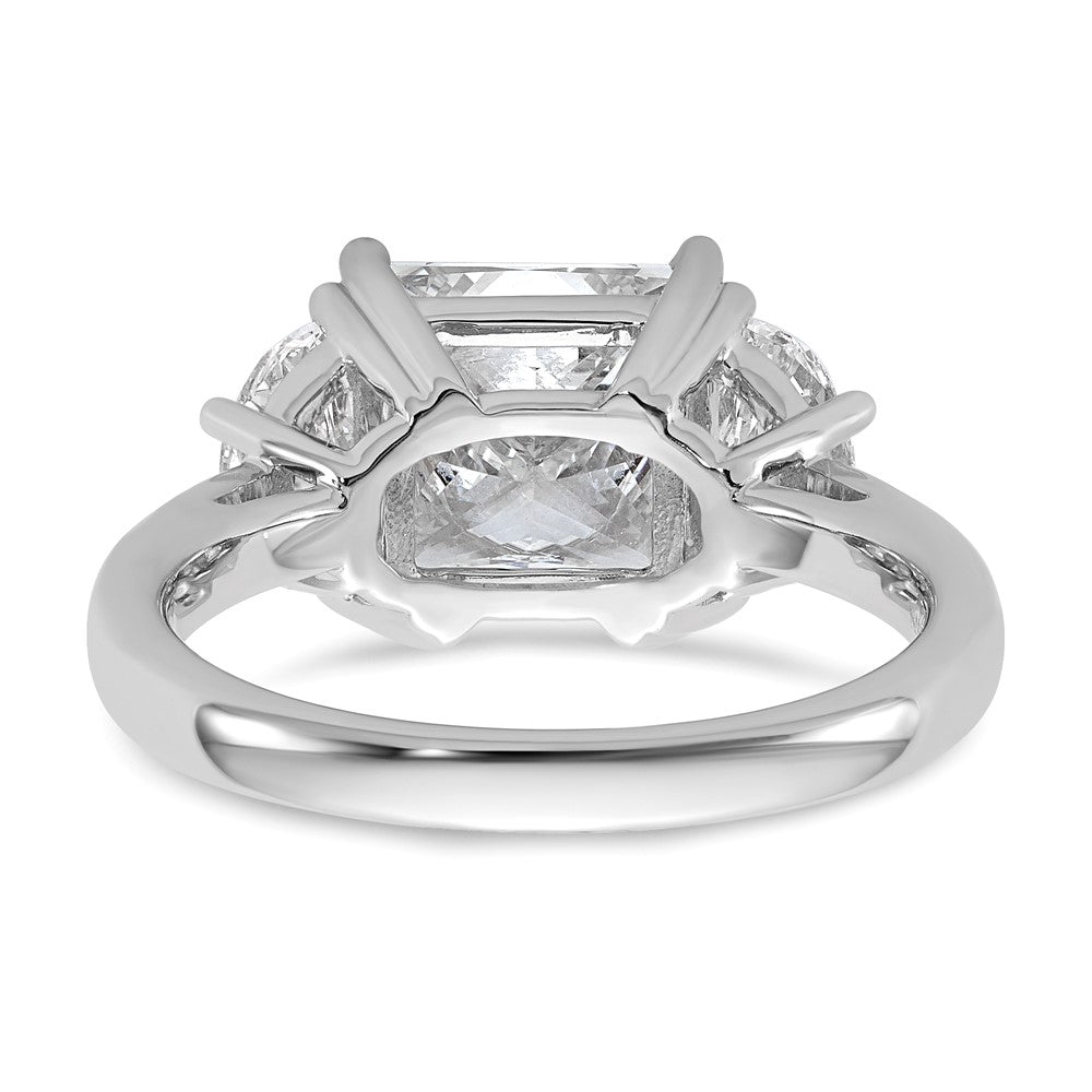 14K White Gold 1 carat Lab Grown Diamond VS+ F+ Half Moon 3 carat Princess Center Semi Mount Three Stone Engagement Ring