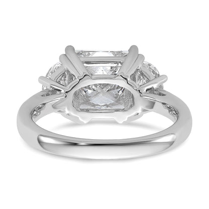 14K White Gold 1 carat Lab Grown Diamond VS+ F+ Half Moon 3 carat Princess Center Semi Mount Three Stone Engagement Ring