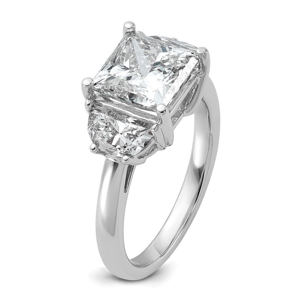 14K White Gold 4 carat Certified Lab Grown Diamond VS/SI+ G+ Princess and Half Moon Complete Three Stone Engagement Ring
