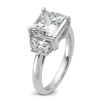 14K White Gold 4 carat Certified Lab Grown Diamond VS/SI+ G+ Princess and Half Moon Complete Three Stone Engagement Ring