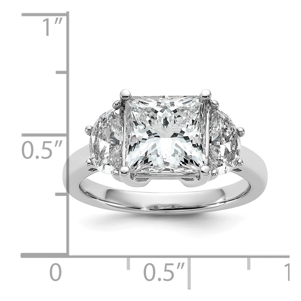 14K White Gold 4 carat Certified Lab Grown Diamond VS+ F+ Princess and Half Moon Complete Three Stone Engagement Ring
