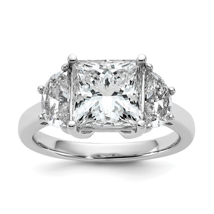 14K White Gold 1 carat Lab Grown Diamond VS+ F+ Half Moon 3 carat Princess Center Semi Mount Three Stone Engagement Ring