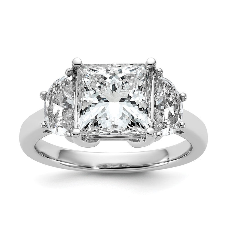 14K White Gold 4 carat Certified Lab Grown Diamond VS/SI+ G+ Princess and Half Moon Complete Three Stone Engagement Ring