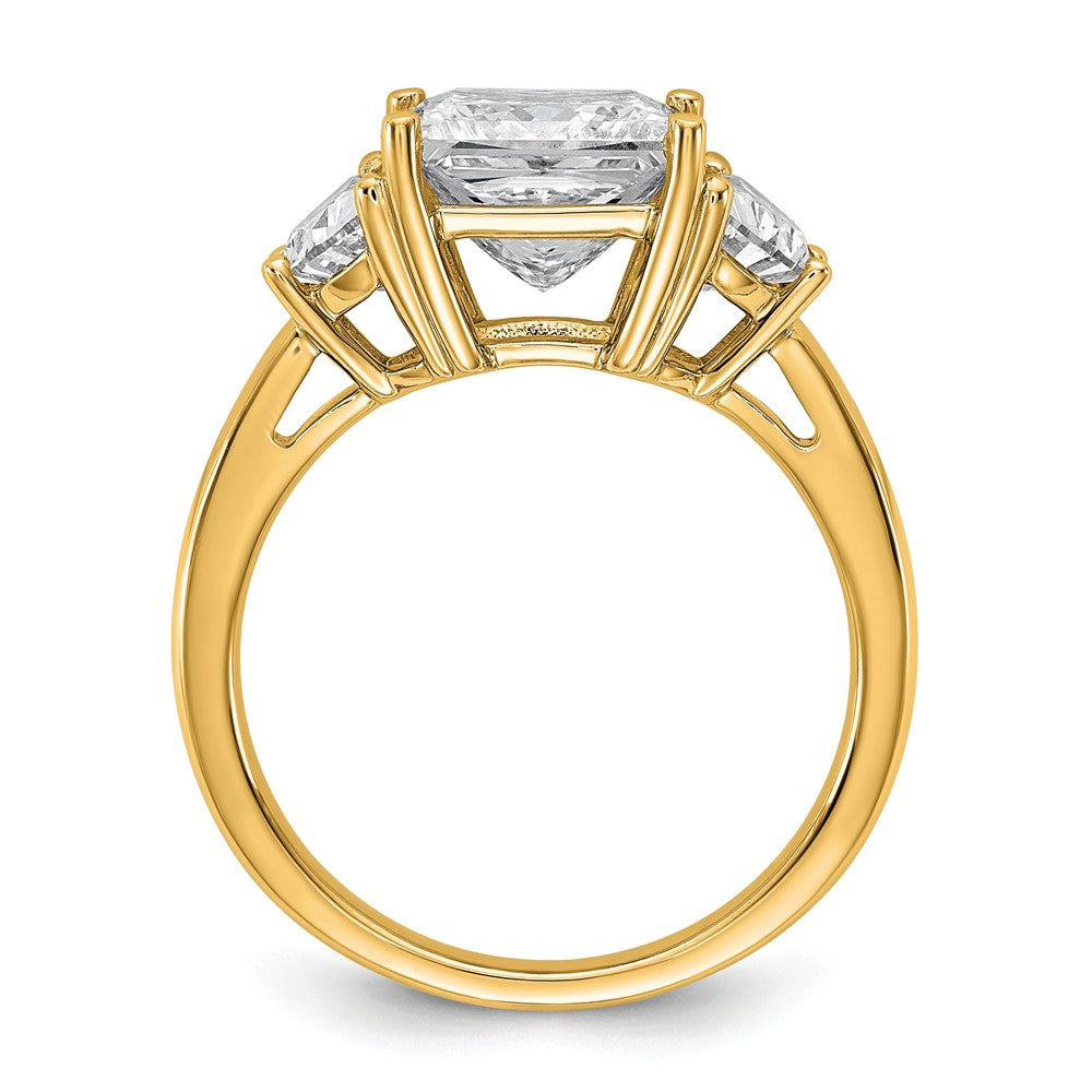 14K Yellow Gold 4 carat Certified Lab Grown Diamond VS+ F+ Princess and Half Moon Complete Three Stone Engagement Ring
