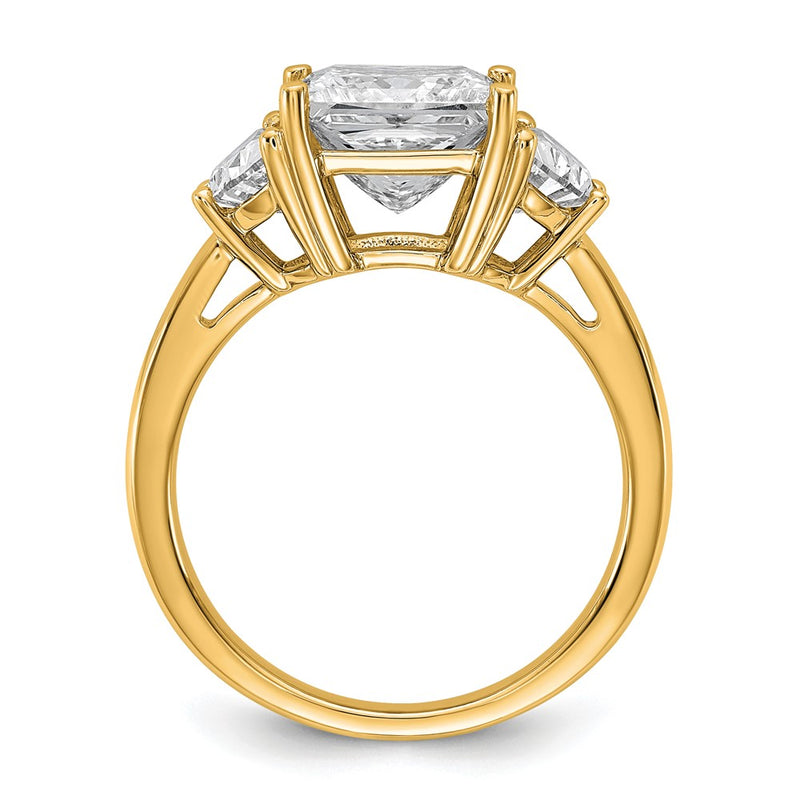14K Yellow Gold 4 carat Certified Lab Grown Diamond VS+ F+ Princess and Half Moon Complete Three Stone Engagement Ring