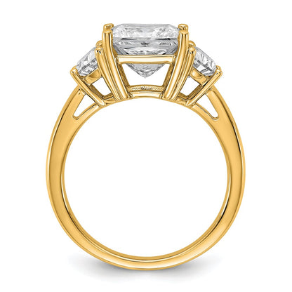 14K Yellow Gold 4 carat Certified Lab Grown Diamond VS/SI+ G+ Princess and Half Moon Complete Three Stone Engagement Ring