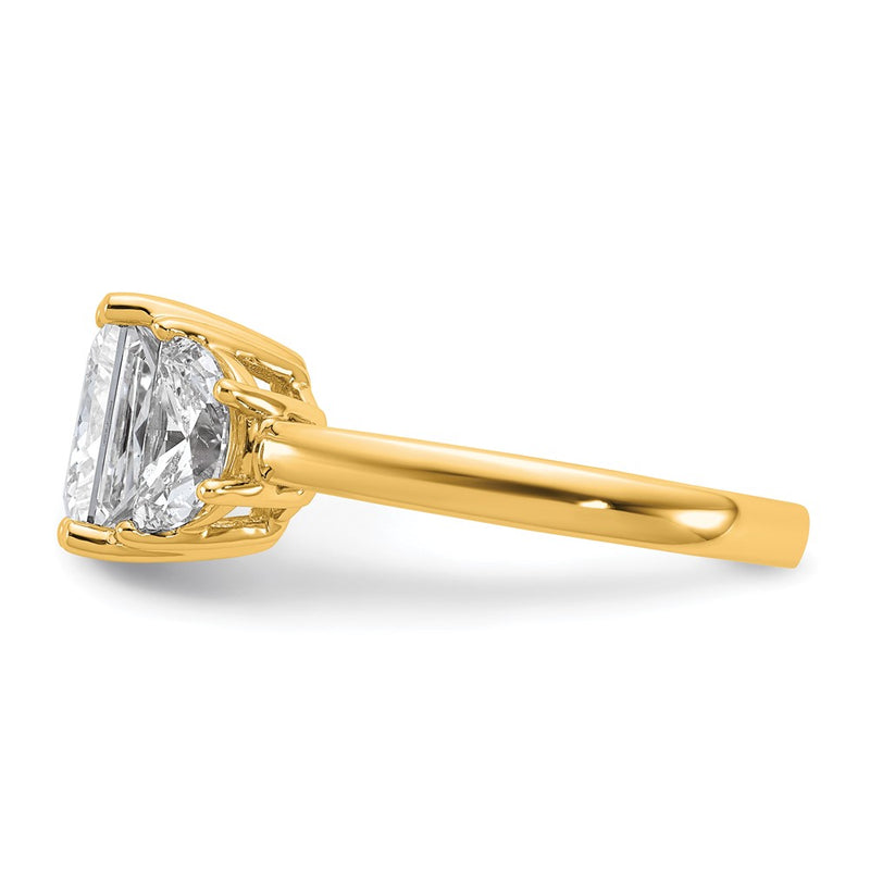 14K Yellow Gold 4 carat Certified Lab Grown Diamond VS/SI+ G+ Princess and Half Moon Complete Three Stone Engagement Ring