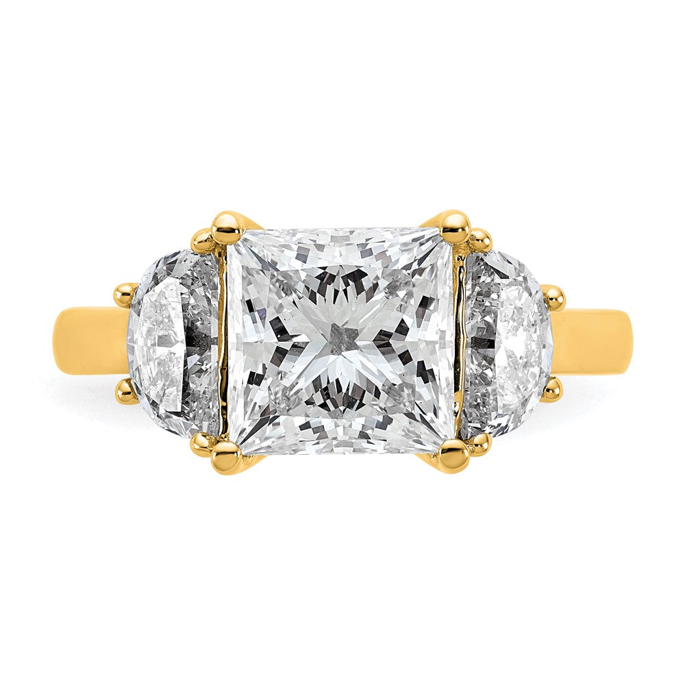 14K Yellow Gold 4 carat Certified Lab Grown Diamond VS/SI+ G+ Princess and Half Moon Complete Three Stone Engagement Ring