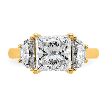 14K Yellow Gold 4 carat Certified Lab Grown Diamond VS/SI+ G+ Princess and Half Moon Complete Three Stone Engagement Ring