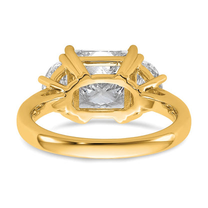 14K Yellow Gold 1 carat Lab Grown Diamond VS+ F+ Half Moon 3 carat Princess Center Semi Mount Three Stone Engagement Ring