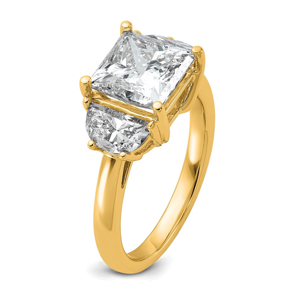 14K Yellow Gold 4 carat Certified Lab Grown Diamond VS/SI+ G+ Princess and Half Moon Complete Three Stone Engagement Ring