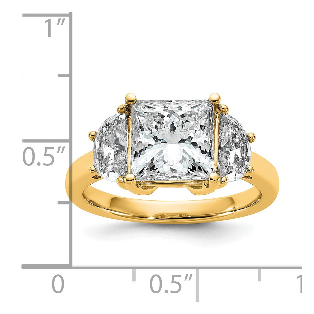 14K Yellow Gold 1 carat Lab Grown Diamond VS/SI+ G+ Half Moon 3 carat Princess Center Semi Mount Three Stone Engagement Ring