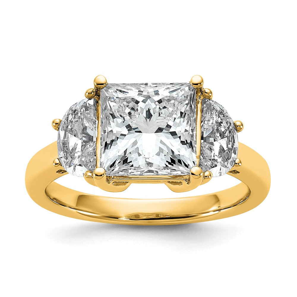 14K Yellow Gold 4 carat Certified Lab Grown Diamond VS+ F+ Princess and Half Moon Complete Three Stone Engagement Ring