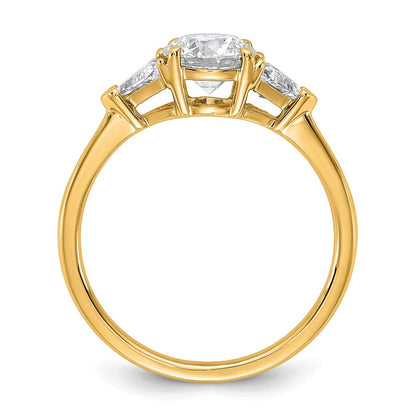 14K Yellow Gold 1/2 carat Lab Grown Diamond VS/SI+ G+ Triangle 1 carat Round Semi Mount Three Stone Engagement Ring
