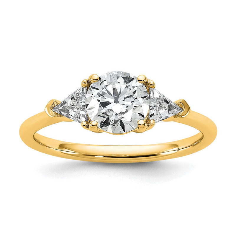 14K Yellow Gold 1 1/2 carat Certified Lab Grown Diamond VS/SI+ G+ Round and Triangle Complete Three Stone Engagement Ring