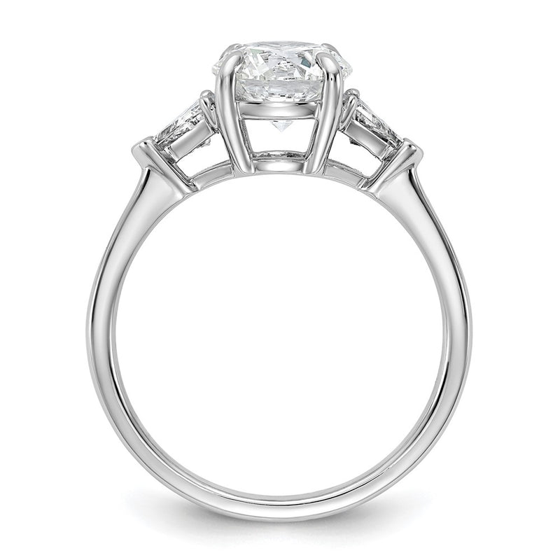 14K White Gold 2 carat Certified Lab Grown Diamond VS+ F+ Round and Triangle Complete Three Stone Engagement Ring