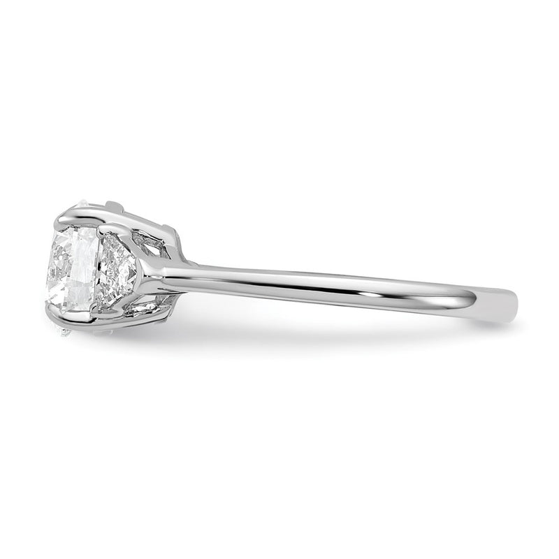 14K White Gold 2 carat Certified Lab Grown Diamond VS+ F+ Round and Triangle Complete Three Stone Engagement Ring